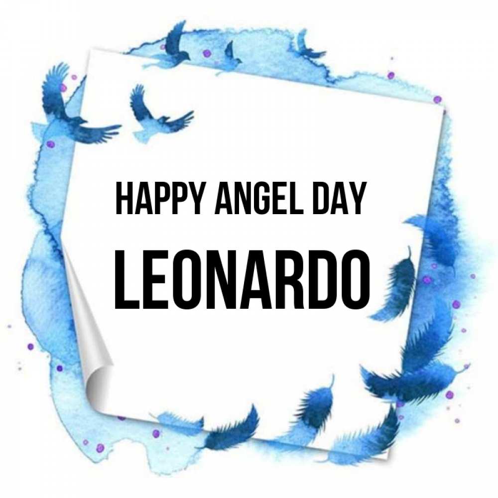 Greetings card с именем, Leonardo happy angel day красивые птицы летят Greetings with text for free download 