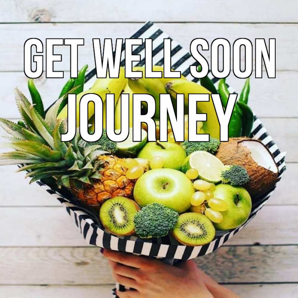Greetings card с именем, Journey Get well soon киви ананас кокос и бананы Greetings with text for free download 