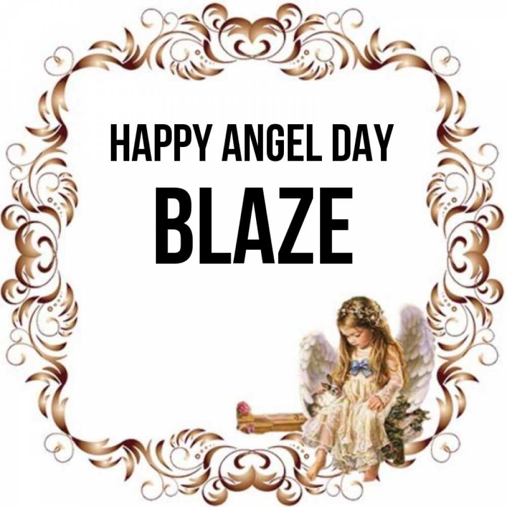 Greetings card с именем, Blaze happy angel day рамочка из перьев и ангелочек Greetings with text for free download 