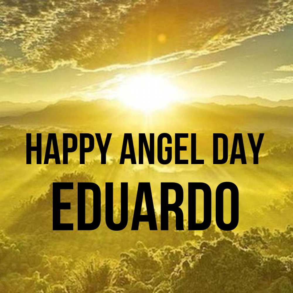 Greetings card с именем, Eduardo happy angel day леса и небо в желтом Greetings with text for free download 