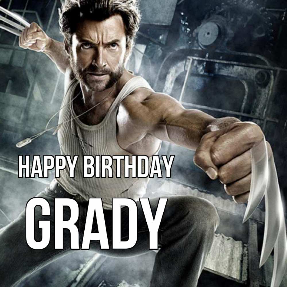 Greetings card с именем, Grady Happy Birthday супергерой в ярости Greetings with text for free download 
