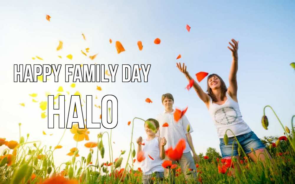 Greetings card с именем, Halo happy family day с днем семьи Greetings with text for free download 
