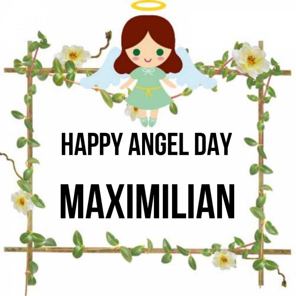 Greetings card с именем, Maximilian happy angel day Ангел с нимбом Greetings with text for free download 