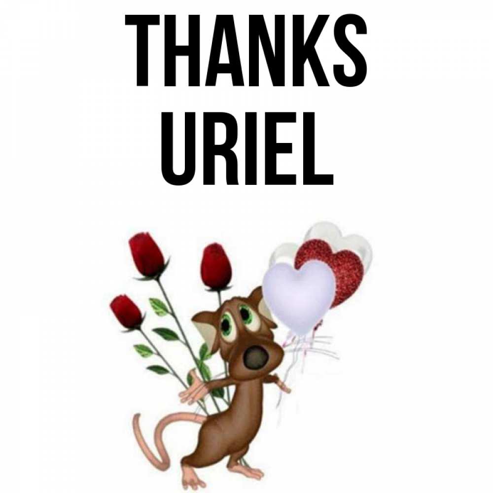 Greetings card с именем, Uriel Thanks песик с шариками в форме сердец Greetings with text for free download 