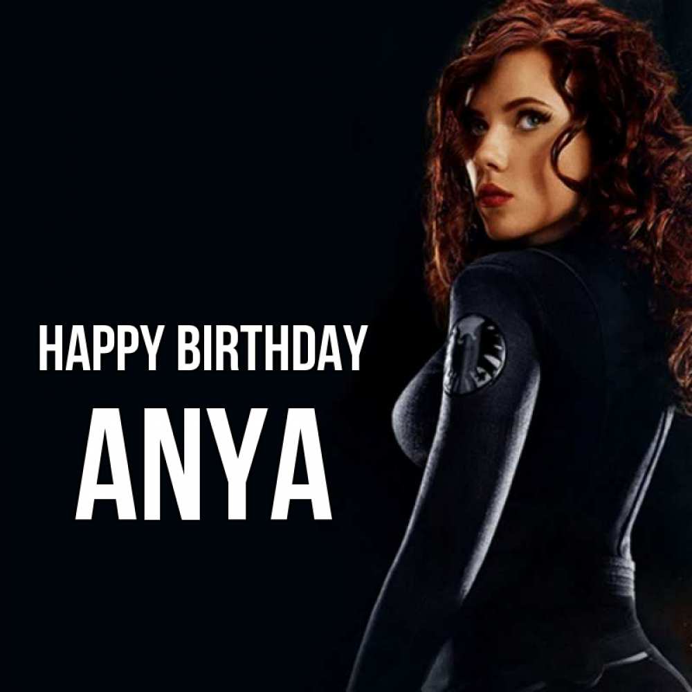 Greetings card с именем, Anya Happy Birthday Марвел черная вдова Greetings with text for free download 