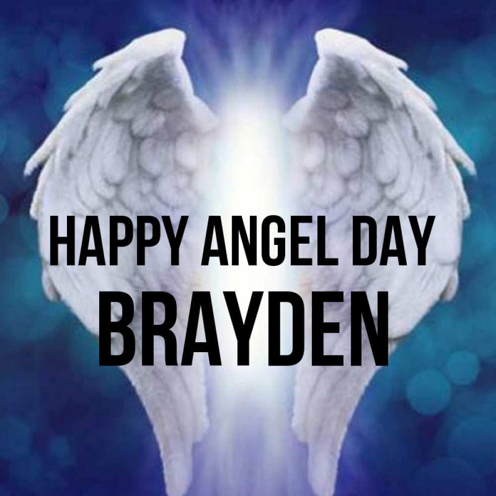 Greetings card с именем, Brayden happy angel day синий фон и крылышки Greetings with text for free download 