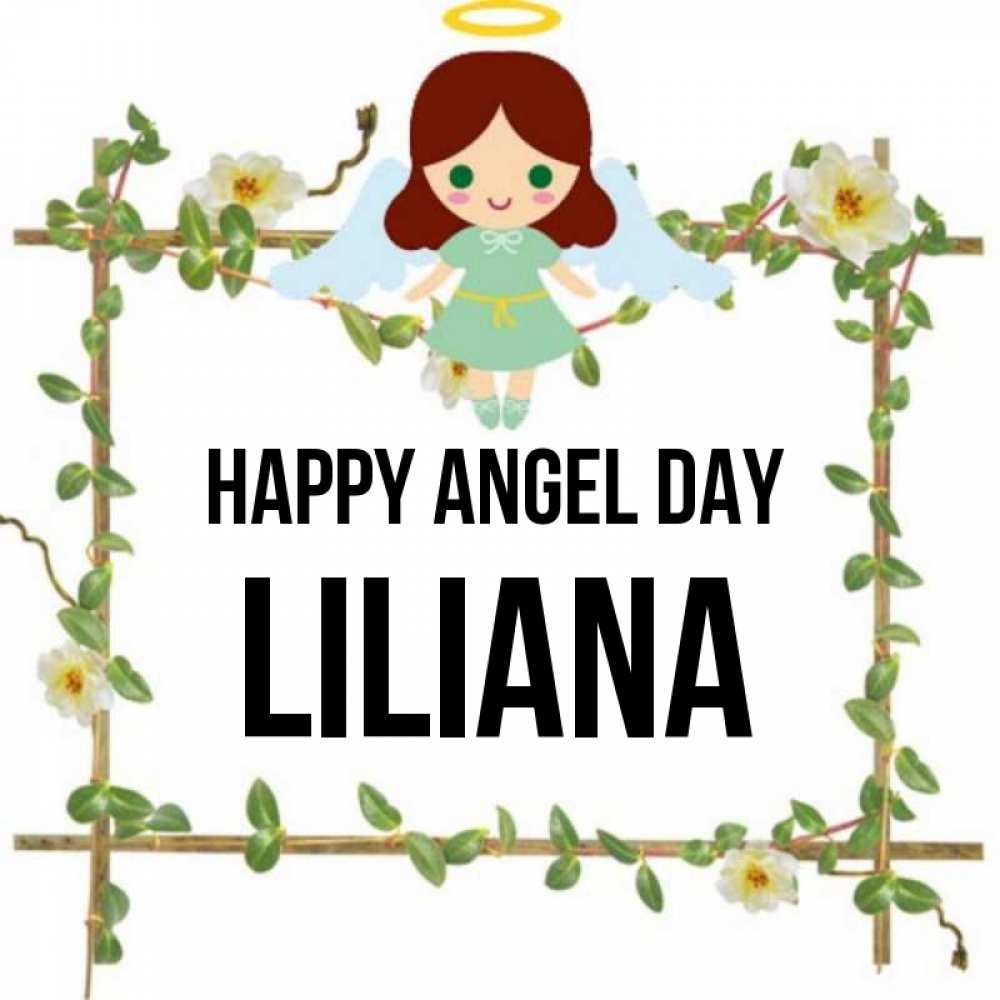 Greetings card с именем, Liliana happy angel day Ангел с нимбом Greetings with text for free download 