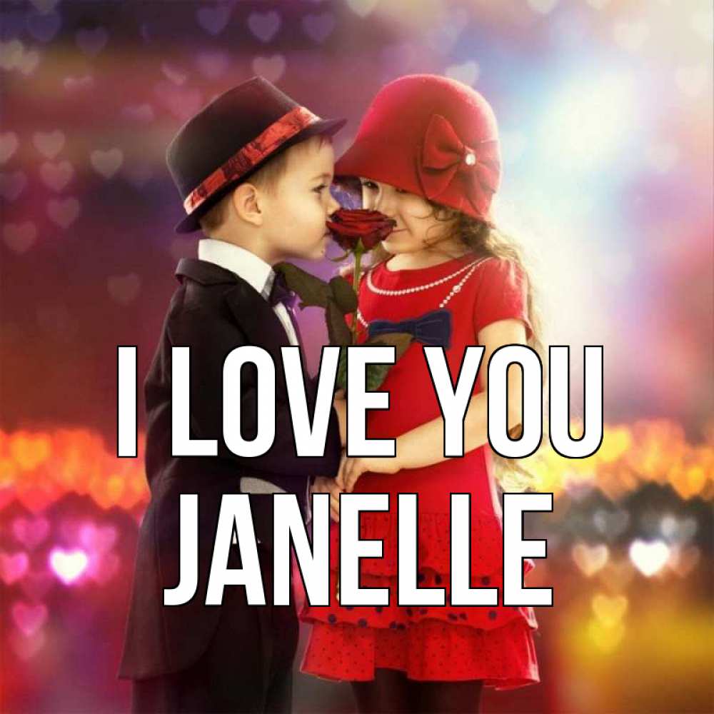 Greetings card с именем, Janelle I love you черное и красное и роза Greetings with text for free download 