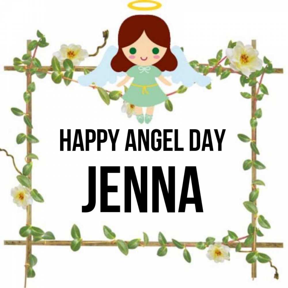 Greetings card с именем, Jenna happy angel day Ангел с нимбом Greetings with text for free download 