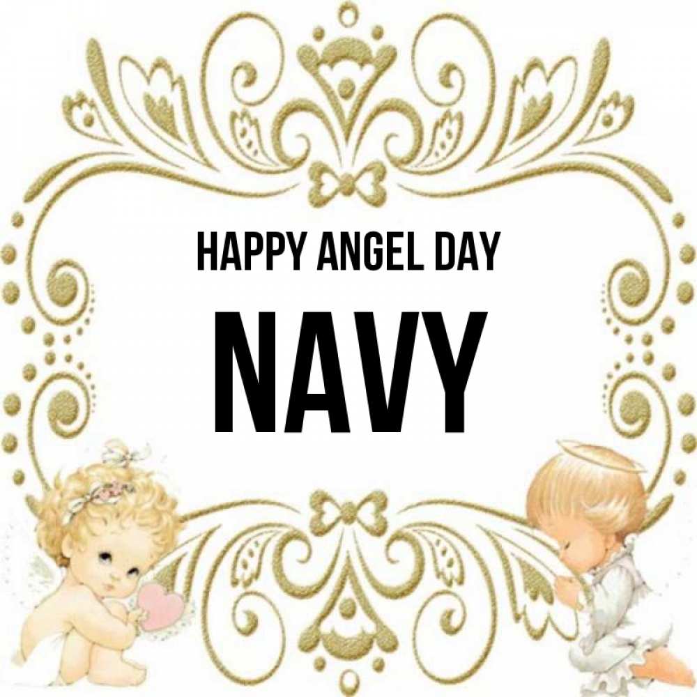 Greetings card с именем, Navy happy angel day с именинами поздравляют два красивых ангела. Один с сердечком другой молится Greetings with text for free download 