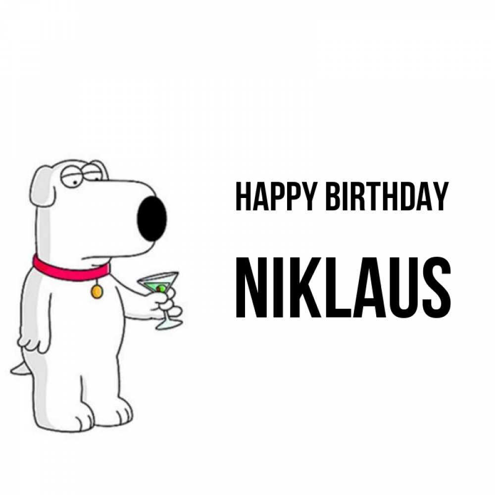 Greetings card с именем, Niklaus Happy Birthday песик с оливками Greetings with text for free download 