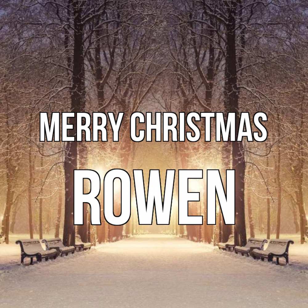 Greetings card с именем, Rowen Merry Christmas зима, парк, фонарь, лес Greetings with text for free download 