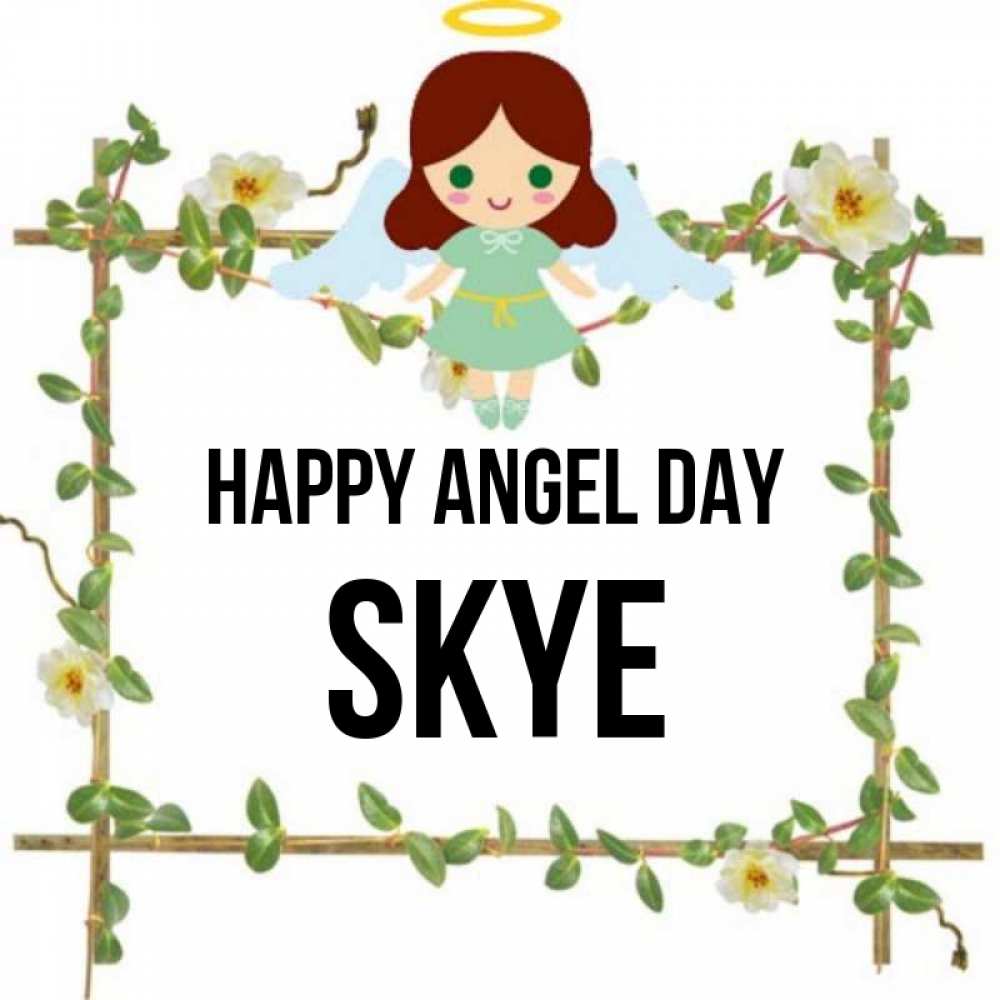 Greetings card с именем, Skye happy angel day Ангел с нимбом Greetings with text for free download 