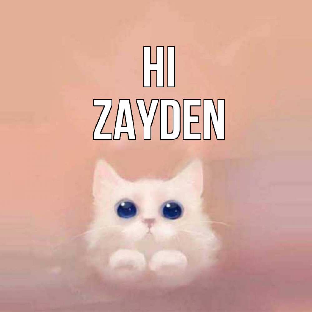 Greetings card с именем, Zayden Hi котик белый в полете Greetings with text for free download 