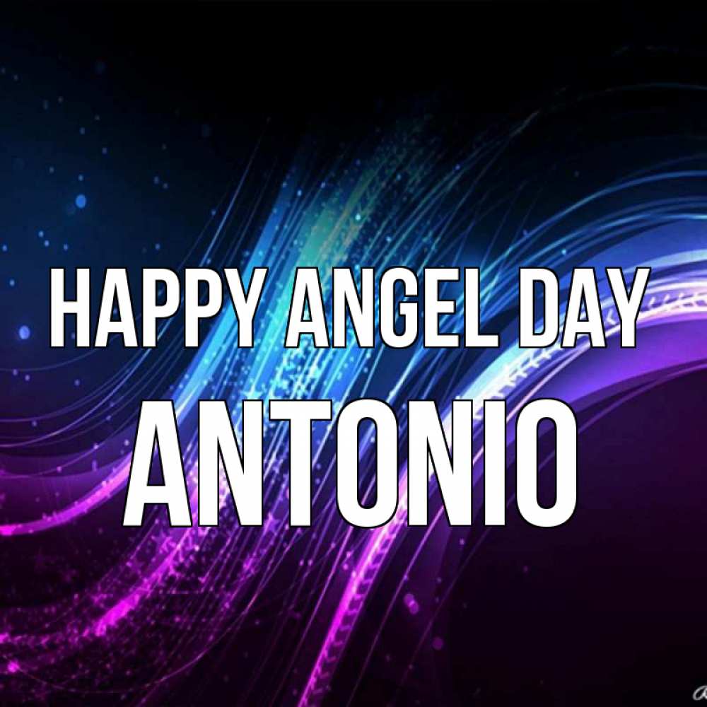 Greetings card с именем, Antonio happy angel day фиолетовый фон Greetings with text for free download 