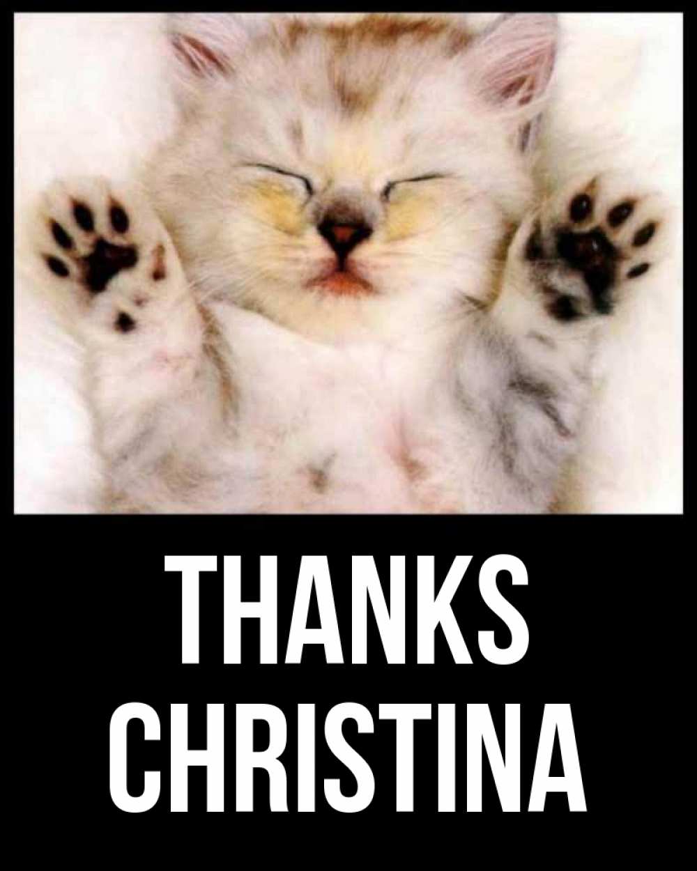 Greetings card с именем, Christina Thanks маленький котенок Greetings with text for free download 
