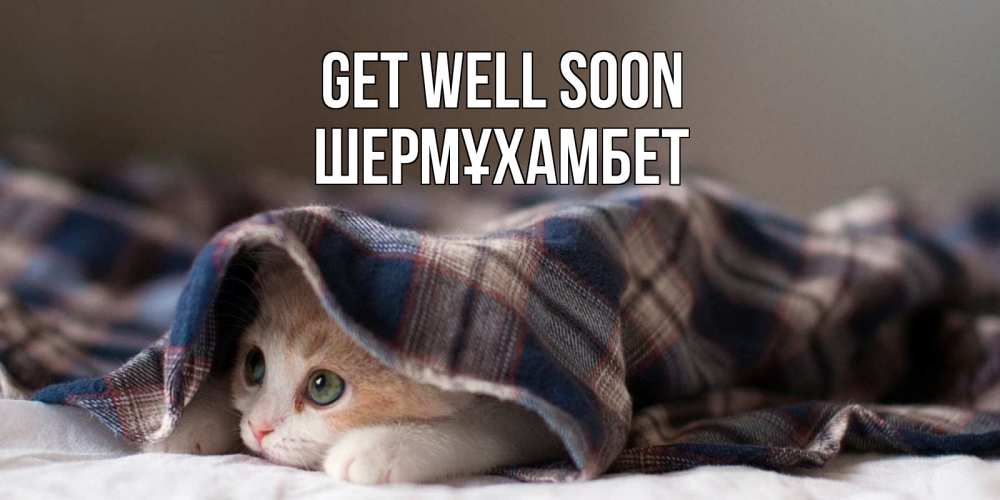 Greetings card с именем, ШЕРМҰХАМБЕТ Get well soon не болейте с котиком Greetings with text for free download 