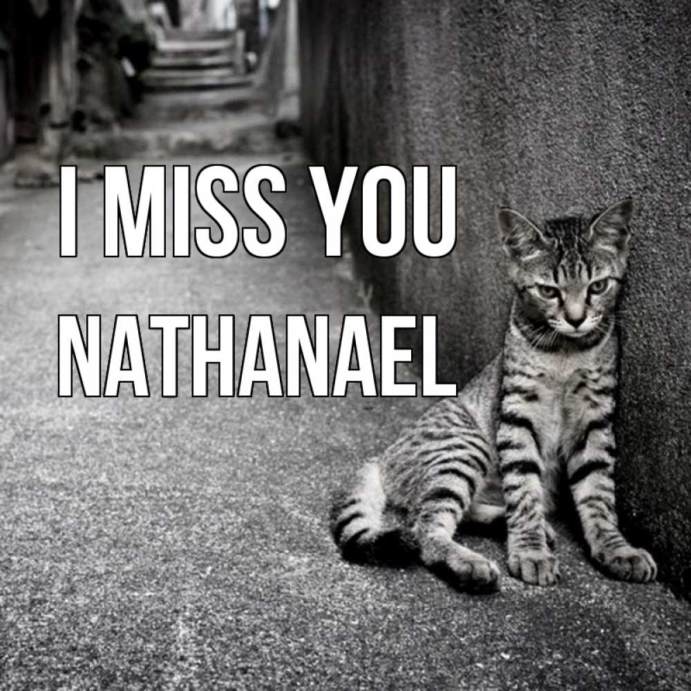 Greetings card с именем, Nathanael I miss you одиноко котику Greetings with text for free download 