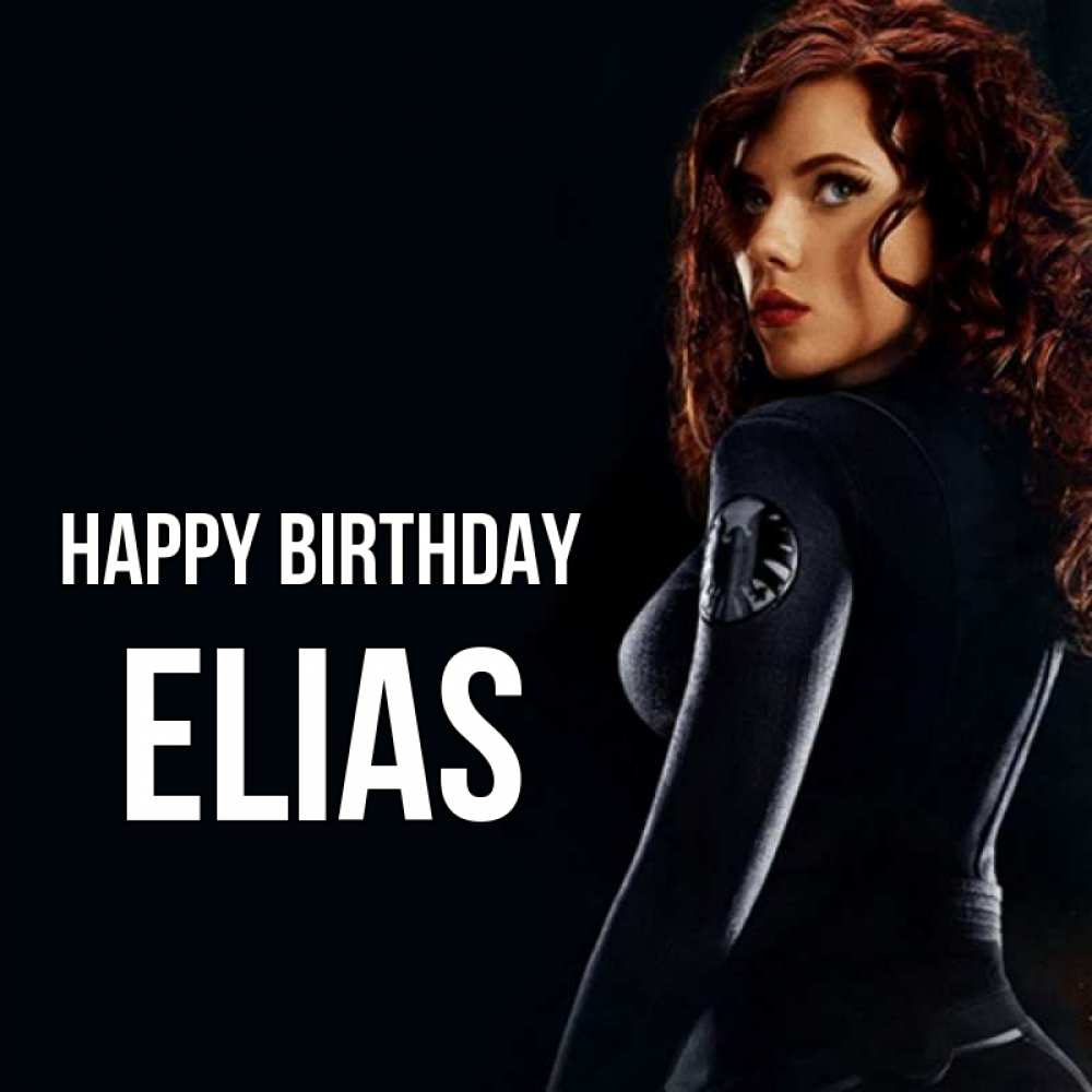 Greetings card с именем, Elias Happy Birthday Марвел черная вдова Greetings with text for free download 
