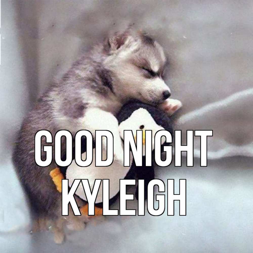 Greetings card с именем, Kyleigh Good night обнимашки щенка и пингвина Greetings with text for free download 