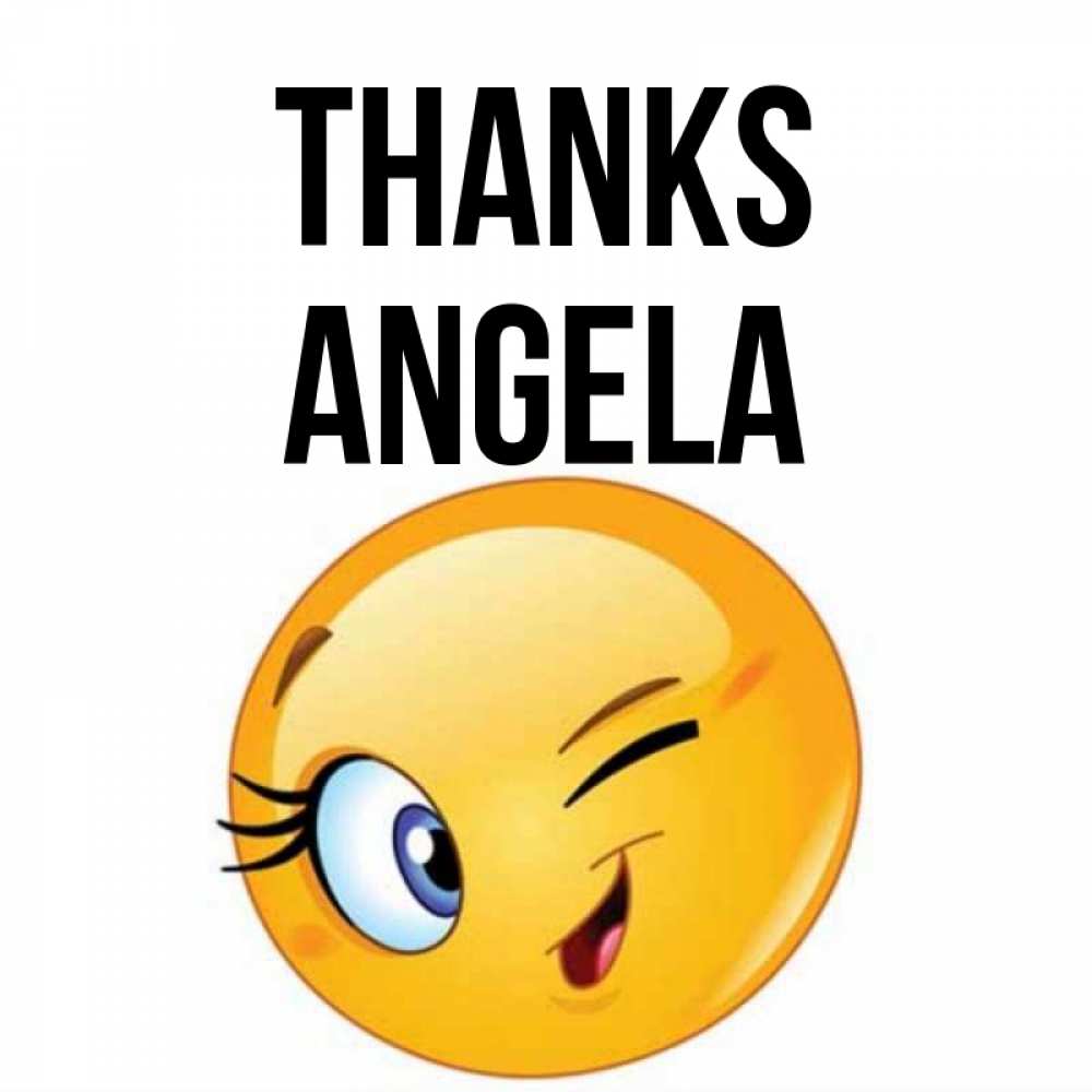 Greetings card с именем, Angela Thanks открытка с подмигивающим смайлом Greetings with text for free download 