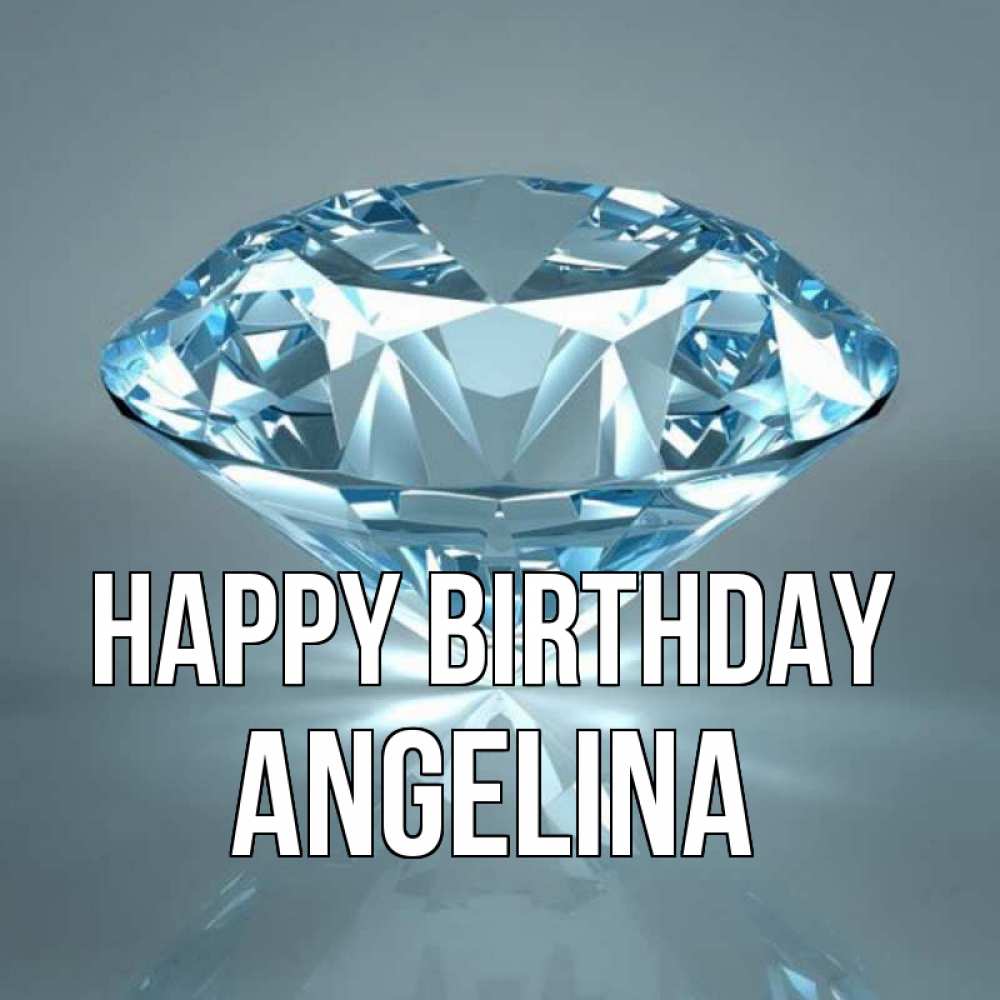 Greetings card с именем, Angelina Happy Birthday с бриллиантом голубого цвета Greetings with text for free download 