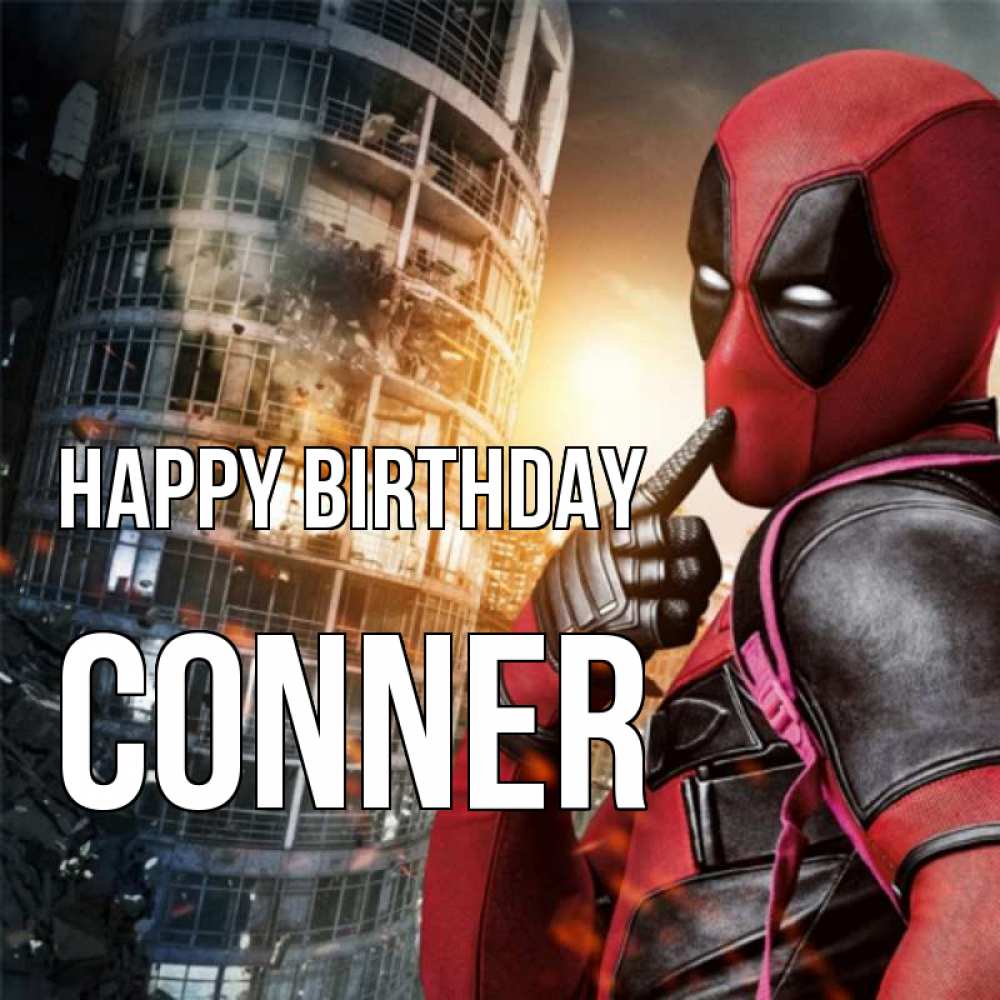 Greetings card с именем, Conner Happy Birthday с супергероями Greetings with text for free download 