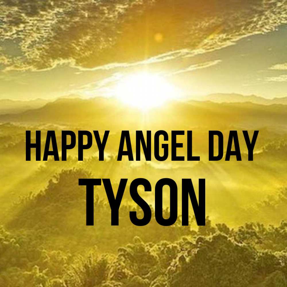 Greetings card с именем, Tyson happy angel day леса и небо в желтом Greetings with text for free download 