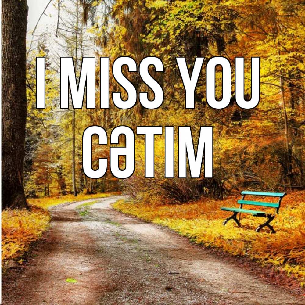 Greetings card с именем, СӘТІМ I miss you зеленая лавочка и осенний лес Greetings with text for free download 