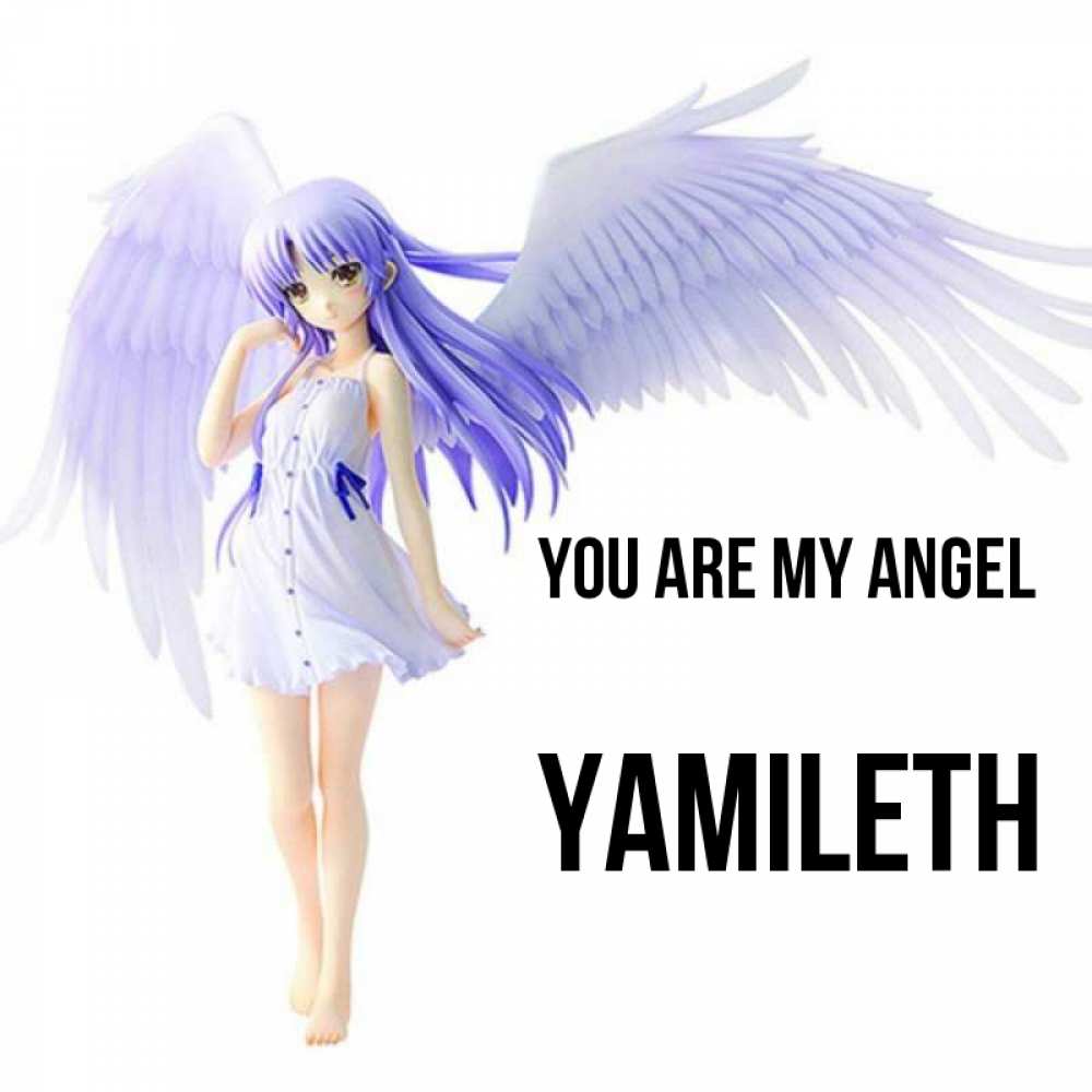 Greetings card с именем, Yamileth You are my angel девушка ангел с фиолетовыми крыльями Greetings with text for free download 