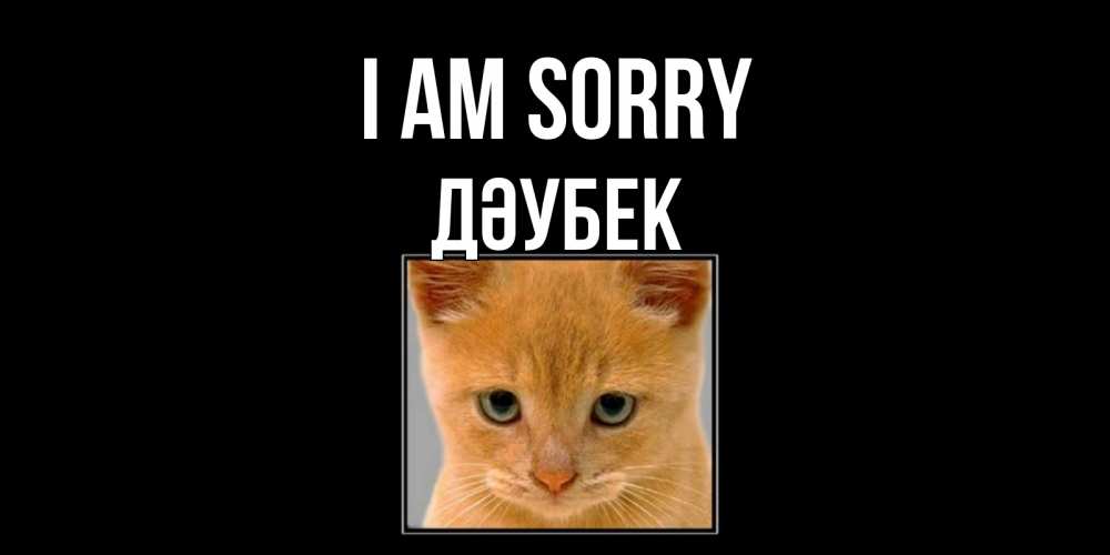 Greetings card с именем, Дәубек I am sorry рыжий грустный кот просит прощения Greetings with text for free download 