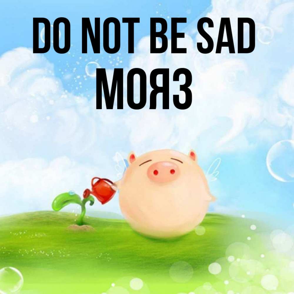 Greetings card с именем, МОЯЗ Do not be sad поливает цветок порося Greetings with text for free download 