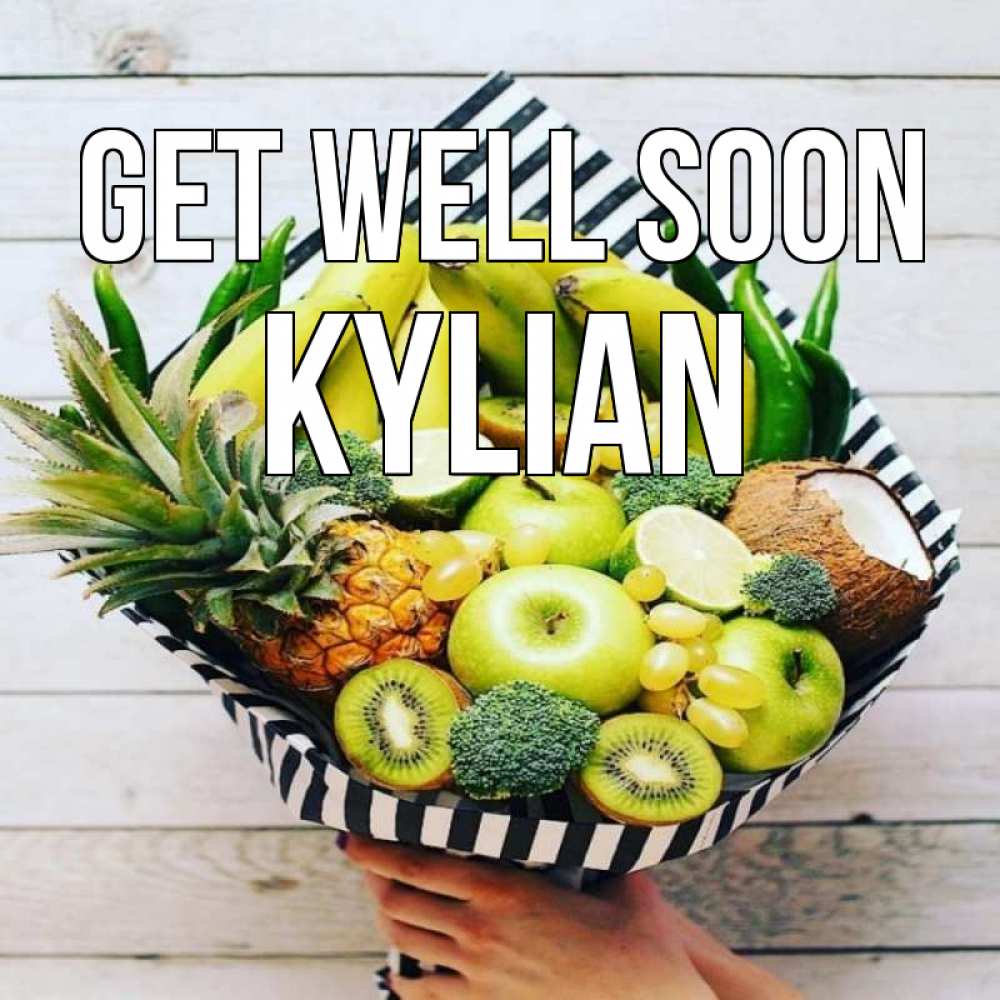 Greetings card с именем, Kylian Get well soon киви ананас кокос и бананы Greetings with text for free download 