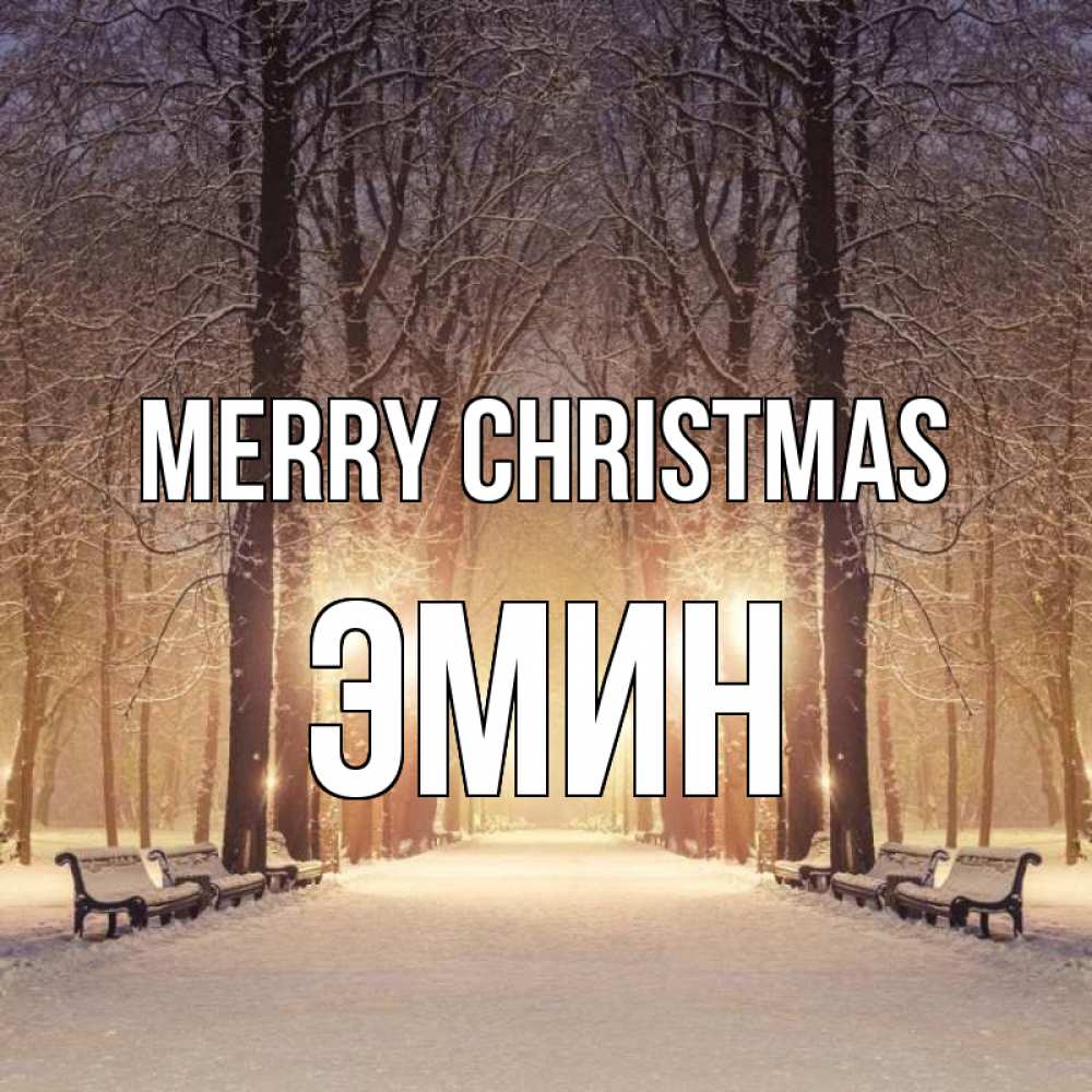 Greetings card с именем, Эмин Merry Christmas зима, парк, фонарь, лес Greetings with text for free download 