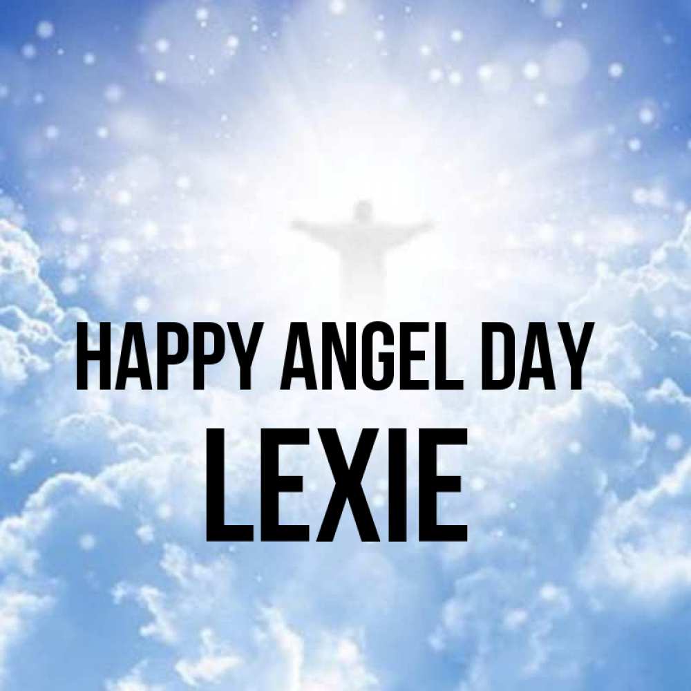 Greetings card с именем, Lexie happy angel day ангел на облаках в свете солнца Greetings with text for free download 