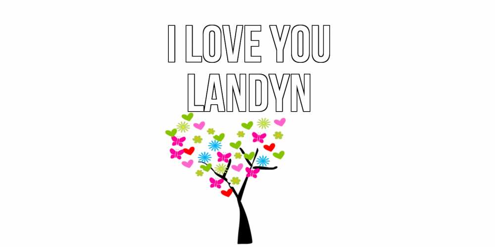 Greetings card с именем, Landyn I love you Дерево, бабочки Greetings with text for free download 