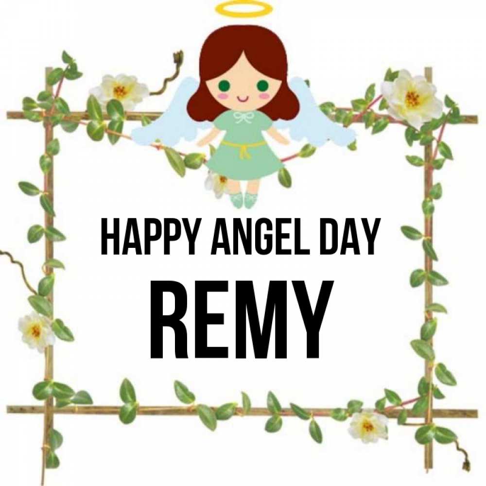 Greetings card с именем, Remy happy angel day Ангел с нимбом Greetings with text for free download 