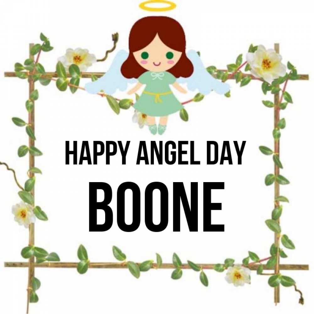 Greetings card с именем, Boone happy angel day Ангел с нимбом Greetings with text for free download 