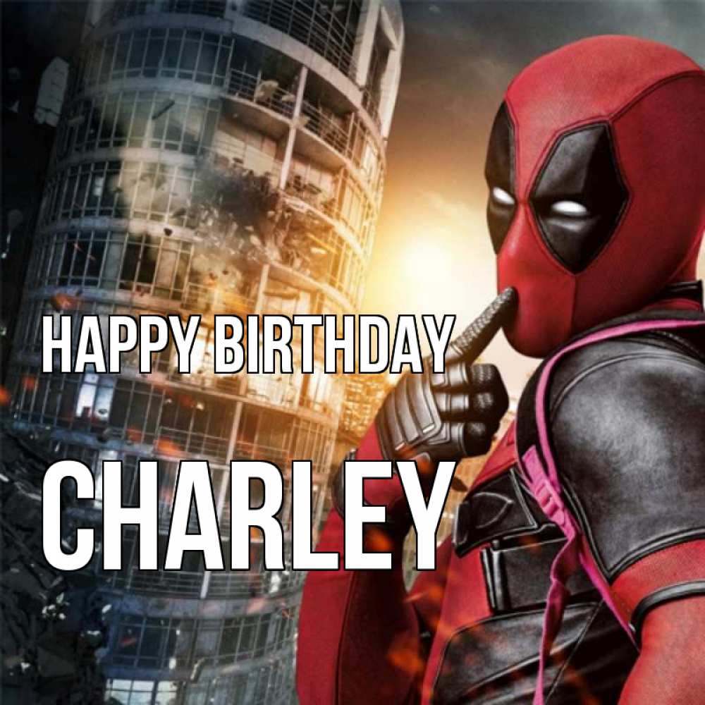 Greetings card с именем, Charley Happy Birthday с супергероями Greetings with text for free download 