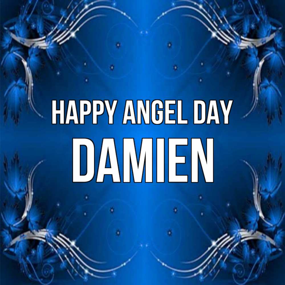 Greetings card с именем, Damien happy angel day красивая рамочка с узорами Greetings with text for free download 