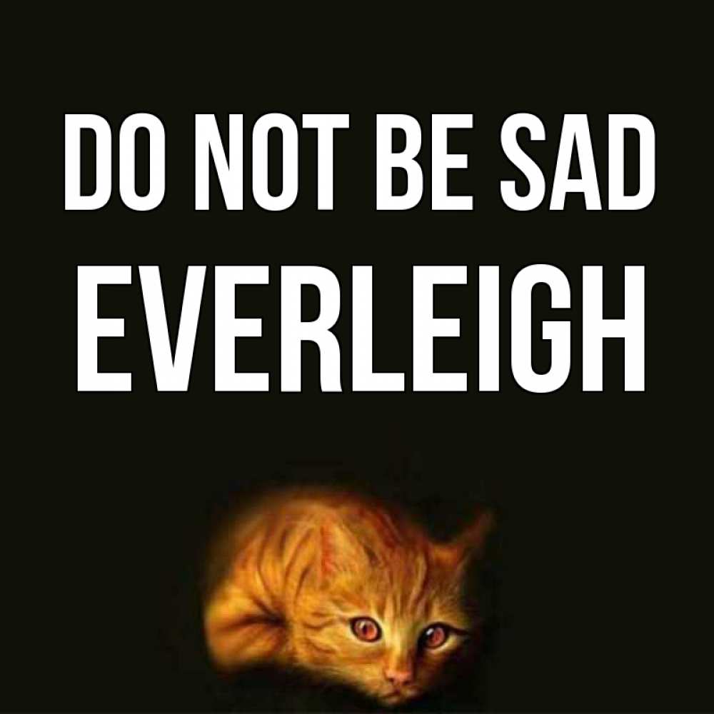 Greetings card с именем, Everleigh Do not be sad лежащий кот в темноте Greetings with text for free download 