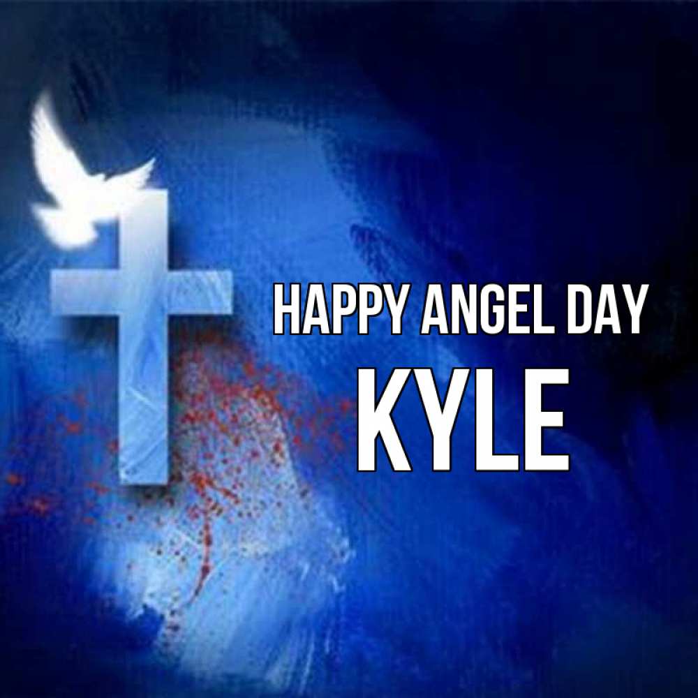 Greetings card с именем, Kyle happy angel day Синий фон и птица Greetings with text for free download 