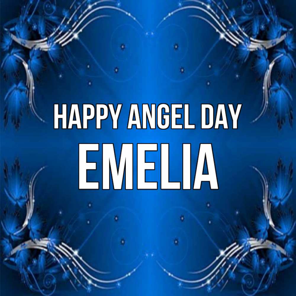 Greetings card с именем, Emelia happy angel day красивая рамочка с узорами Greetings with text for free download 