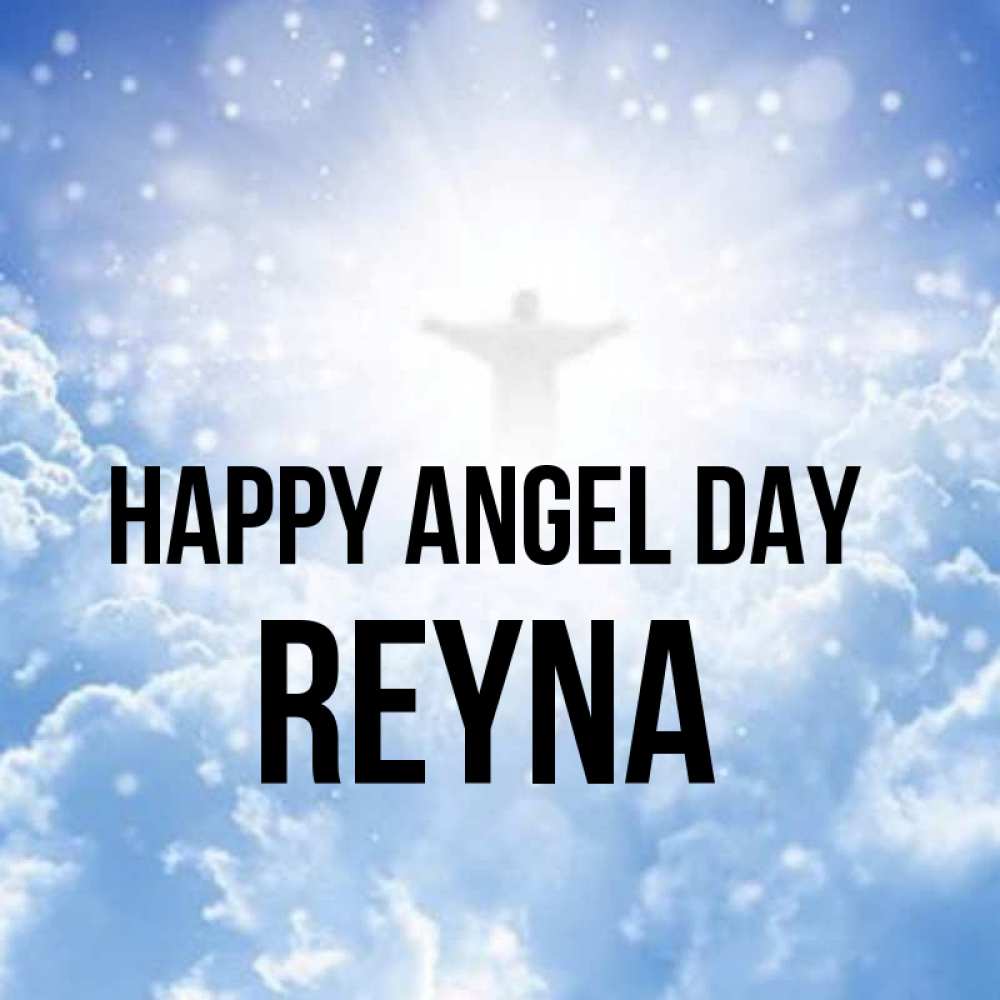 Greetings card с именем, Reyna happy angel day ангел на облаках в свете солнца Greetings with text for free download 