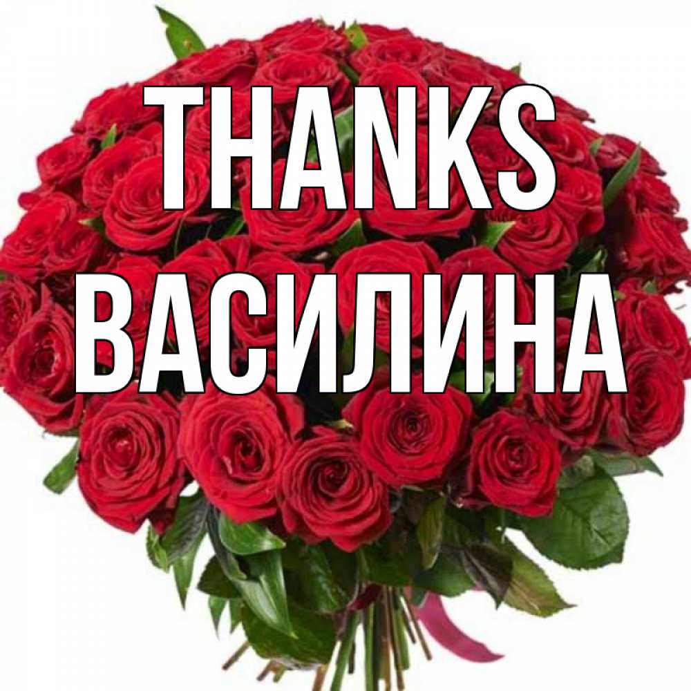 Greetings card с именем, Василина Thanks букет красных роз Greetings with text for free download 