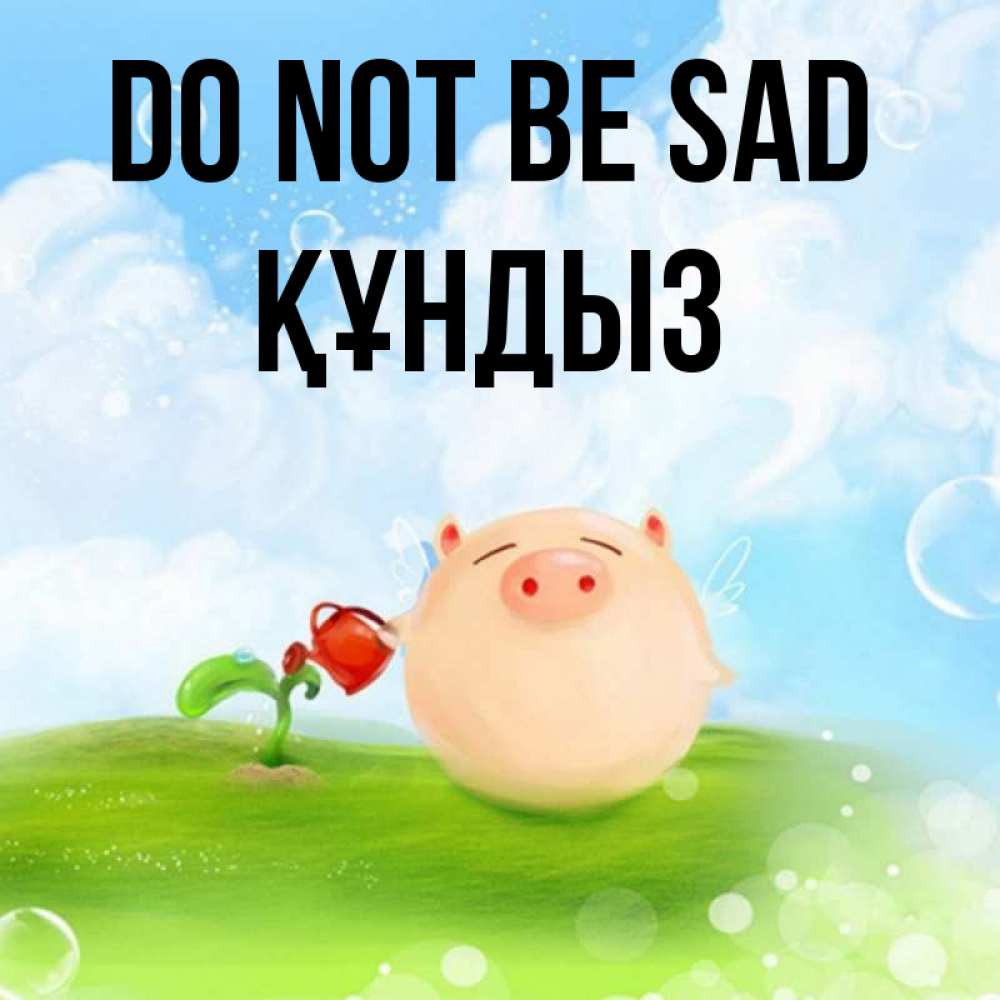 Greetings card с именем, ҚҰНДЫЗ Do not be sad поливает цветок порося Greetings with text for free download 