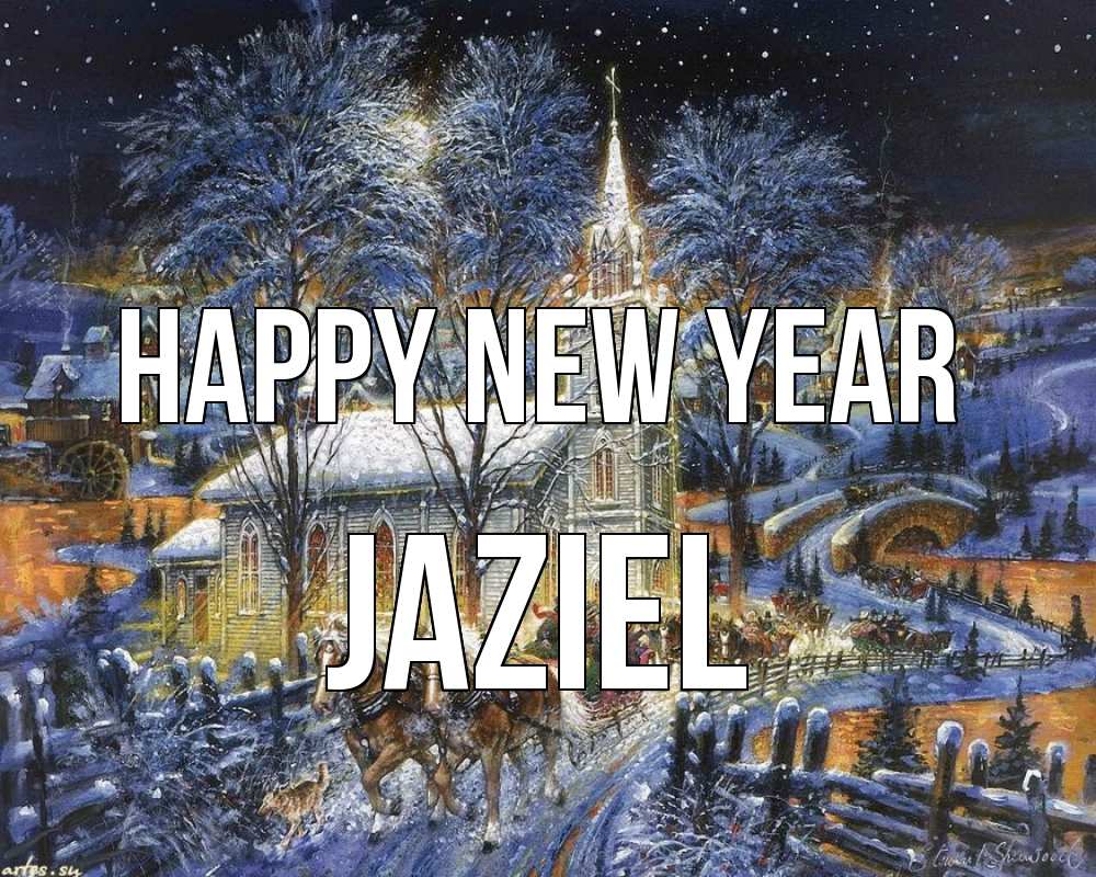 Greetings card с именем, Jaziel Happy New Year упряжка лошадей, лошади, новый год Greetings with text for free download 