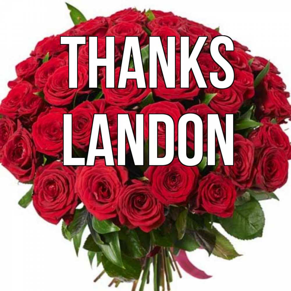 Greetings card с именем, Landon Thanks букет красных роз Greetings with text for free download 