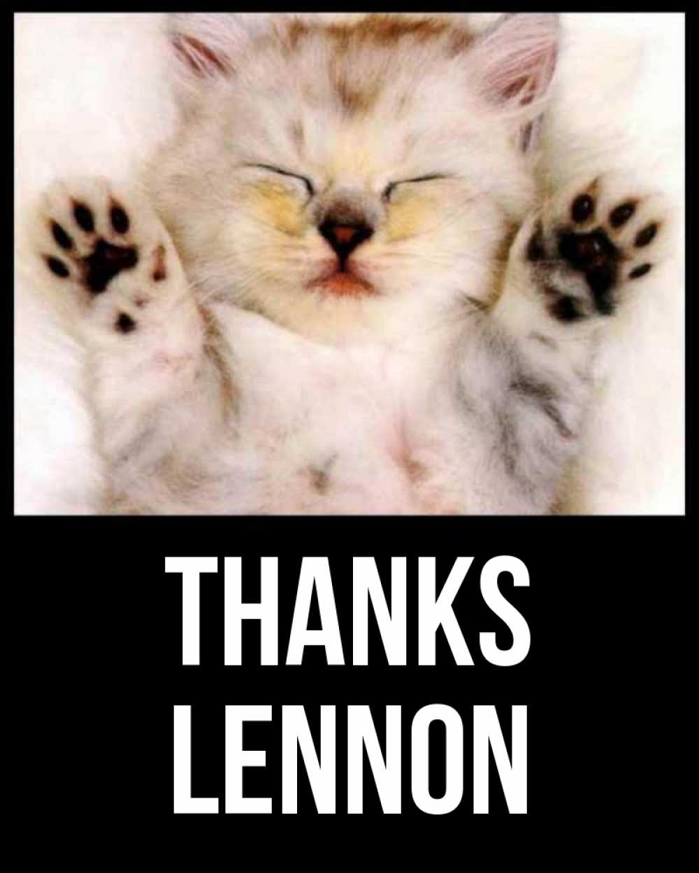 Greetings card с именем, Lennon Thanks маленький котенок Greetings with text for free download 