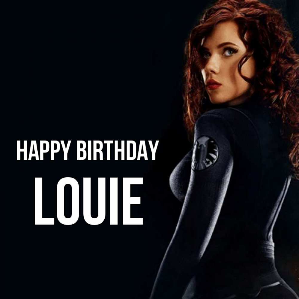 Greetings card с именем, Louie Happy Birthday Марвел черная вдова Greetings with text for free download 